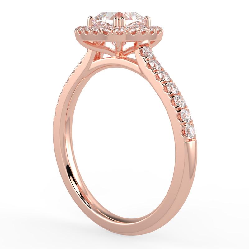 Artist 1CT GH-I1 Natural Diamond Halo Engagement Ring for Women 14K Rose Gold, Size 4 For Sale