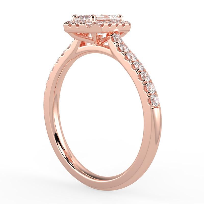 Artist 1CT GH-I1 Natural Diamond Halo Engagement Ring for Women 14K Rose Gold, Size 4 For Sale