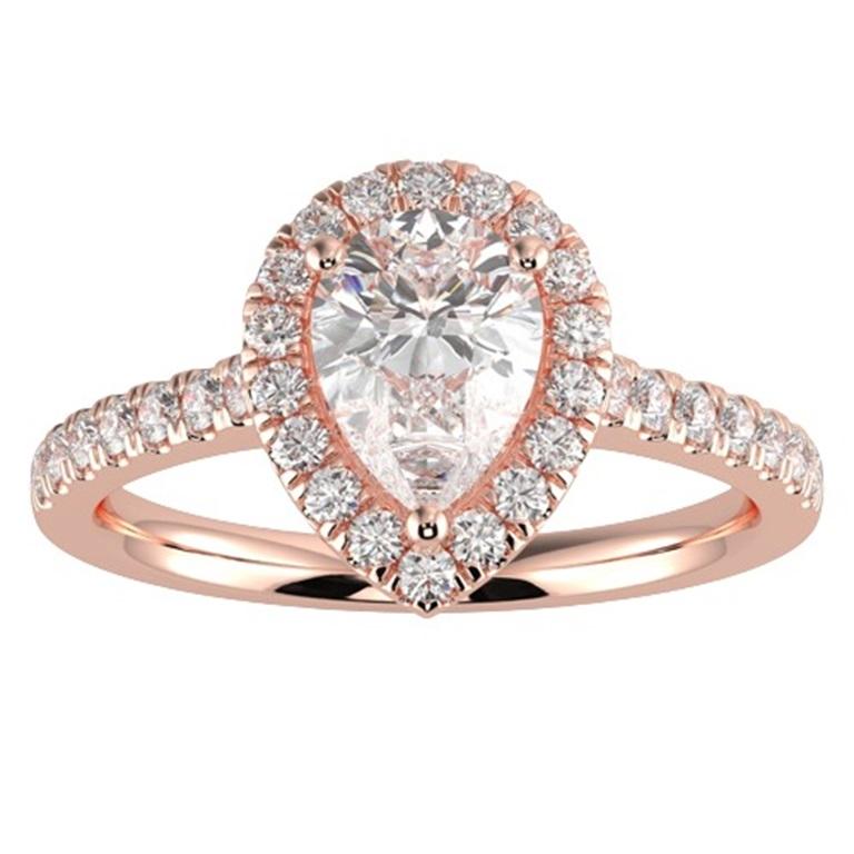 1CT GH-I1 Natural Diamond Halo Engagement Ring for Women 14K Rose Gold, Size 4 For Sale