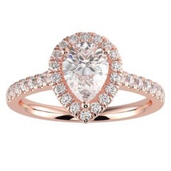 Bague de fiançailles halo de diamants naturels 1CT GH-I1 pour femmes en or rose 14 carats, taille 4