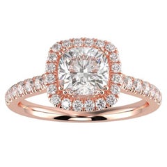 1CT GH-I1 Natural Diamond Halo Engagement Ring for Women 14K Rose Gold, Size 4.5