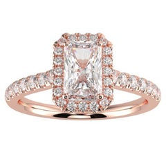 Bague de fiançailles halo de diamants naturels 1CT GH-I1 pour femmes en or rose 14 carats, taille 4,5