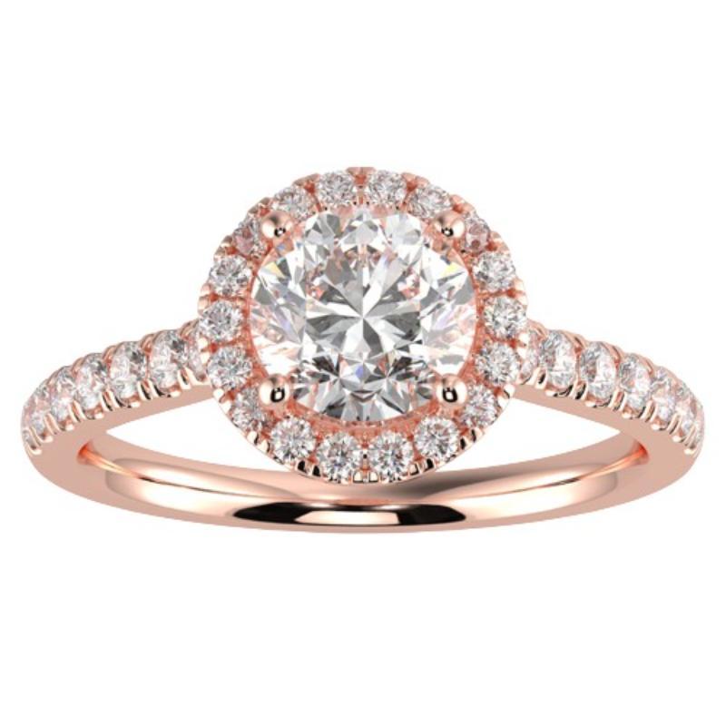 1CT GH-I1 Natural Diamond Halo Engagement Ring for Women 14K Rose Gold, Size 4.5 For Sale