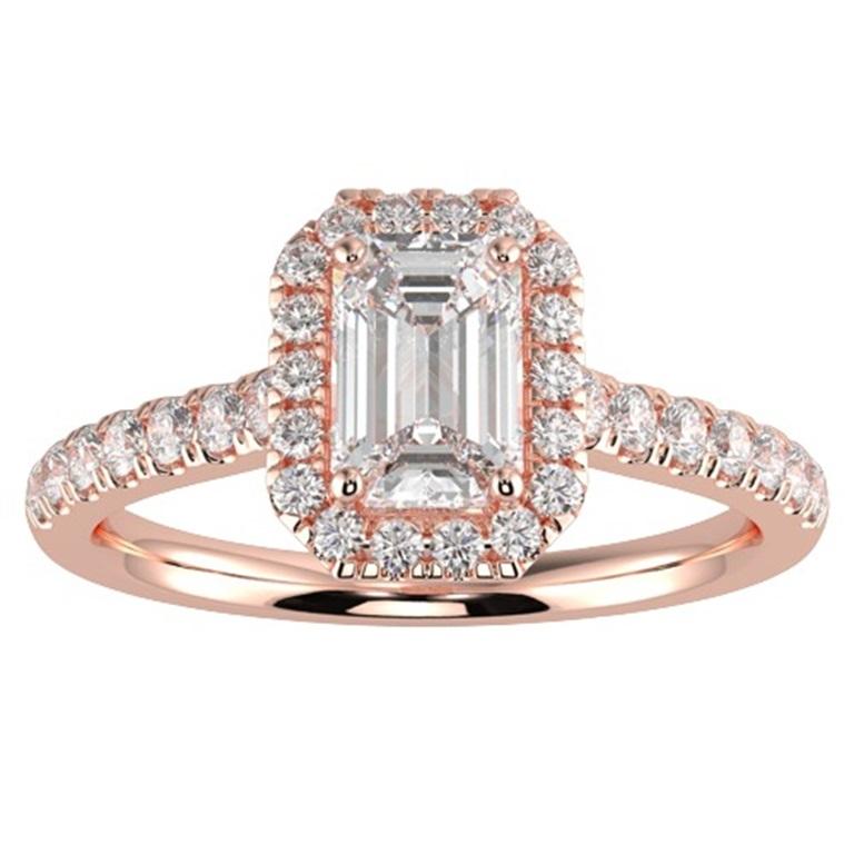 1CT GH-I1 Natural Diamond Halo Engagement Ring for Women 14K Rose Gold, Size 5 For Sale