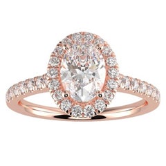1CT Oval Cut GH-I1 Natural Diamond Halo Engagement Ring for Women 14K Rose Gold