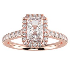 Bague de fiançailles halo de diamants naturels 1CT GH-I1 pour femmes en or rose 14 carats, taille 7