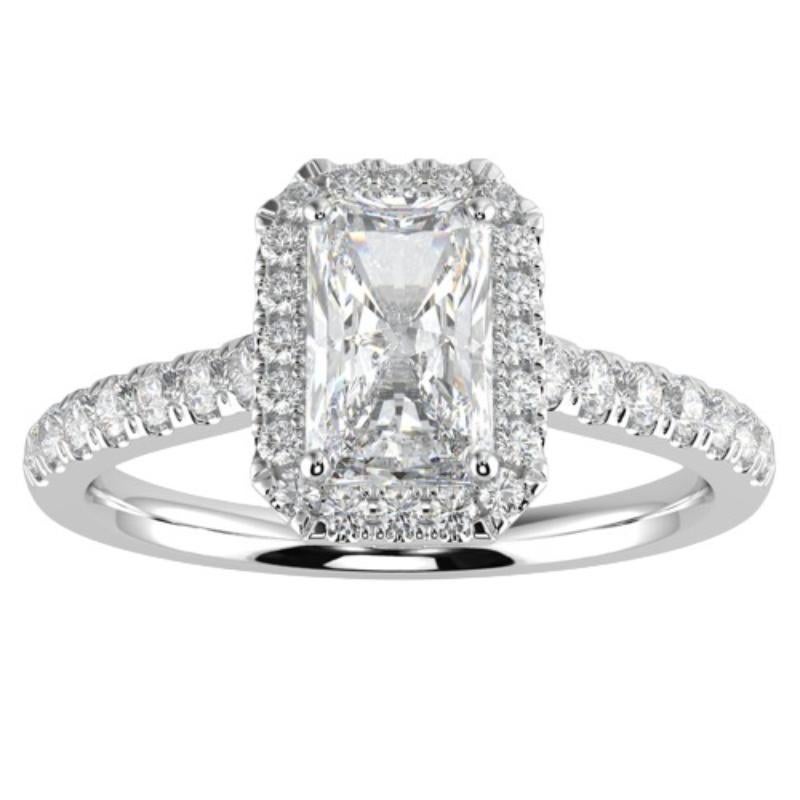 1CT Radiant Cut GH-I1 Natural Diamond Halo Engagement Ring 14K White Gold