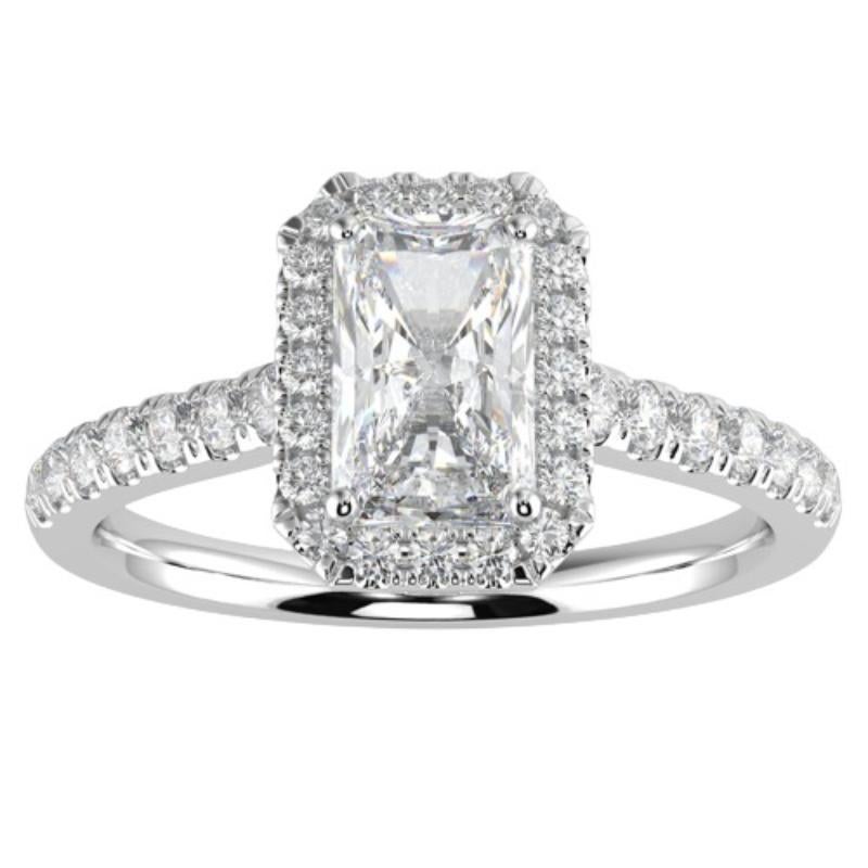 Bague de fiançailles halo de diamants naturels 1CT GH-I1 pour femmes en or blanc 14 carats, taille 11