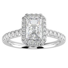 1CT Radiant Cut GH-I1 Natural Diamond Halo Engagement Ring 14K White Gold