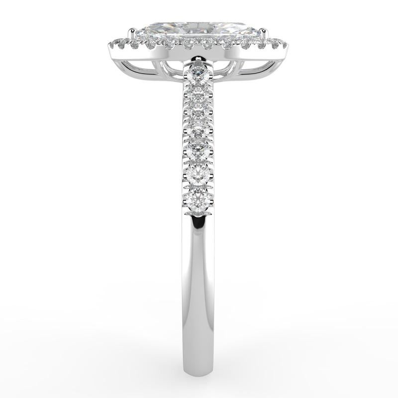 Taille Marquise Bague de fiançailles halo de diamants naturels 1CT GH-I1 pour femmes en or blanc 14 carats, taille 4 en vente
