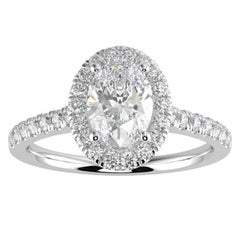 Bague de fiançailles halo de diamants naturels 1CT GH-I1 pour femmes en or blanc 14 carats, taille 4