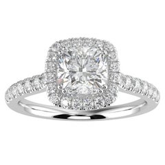 Bague de fiançailles halo de diamants naturels 1CT GH-I1 pour femmes en or blanc 14 carats, taille 6