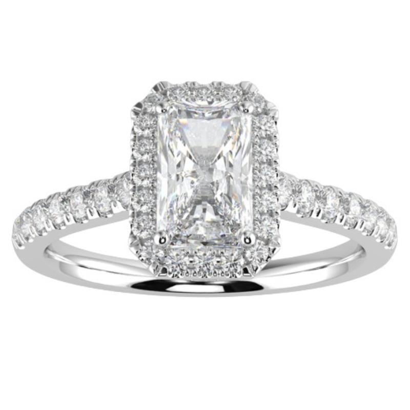 Bague de fiançailles halo de diamants naturels 1CT GH-I1 pour femmes en or blanc 14 carats, taille 9