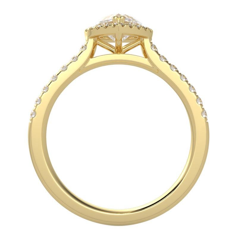 Artiste Bague de fiançailles en or jaune 14 carats avec halo de diamants naturels taille cœur GH-I1 de 1 carat en vente