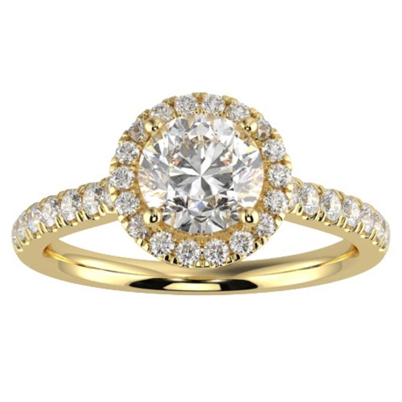 1CT GH-I1 Natural Diamond Halo Engagement Ring for Women 14K Yellow Gold, Size 4 For Sale
