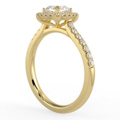 1CT Cushion GH-I1 Natural Diamond Halo Engagement Ring for Women 14K Yellow Gold