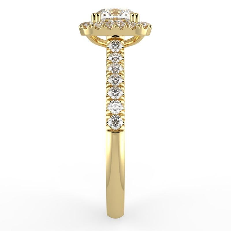 1CT Kissenschliff GH-I1 Verlobungsring mit natürlichem Diamant-Halo für Damen 14K Gelbgold (Carréeschliff) im Angebot