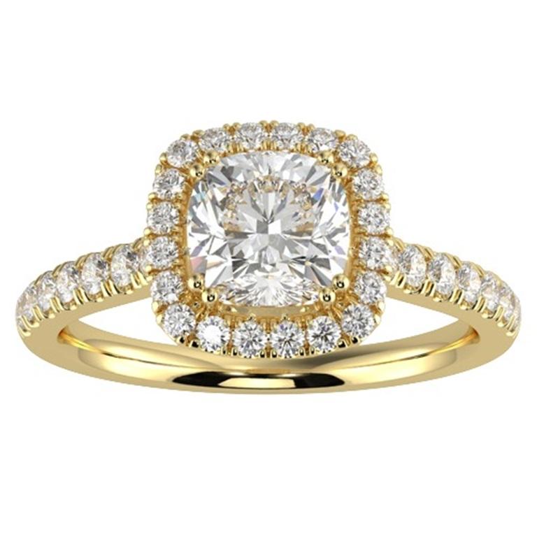 1CT GH-I1 Verlobungsring mit natürlichem Diamant-Halo aus 14 Karat Gelbgold für Damen, Größe 5 im Angebot