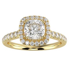 1CT GH-I1 Natural Diamond Halo Engagement Ring for Women 14K Yellow Gold, Size 5