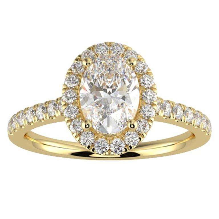 1CT GH-I1 Natural Diamond Halo Engagement Ring for Women 14K Yellow Gold, Size 5 For Sale