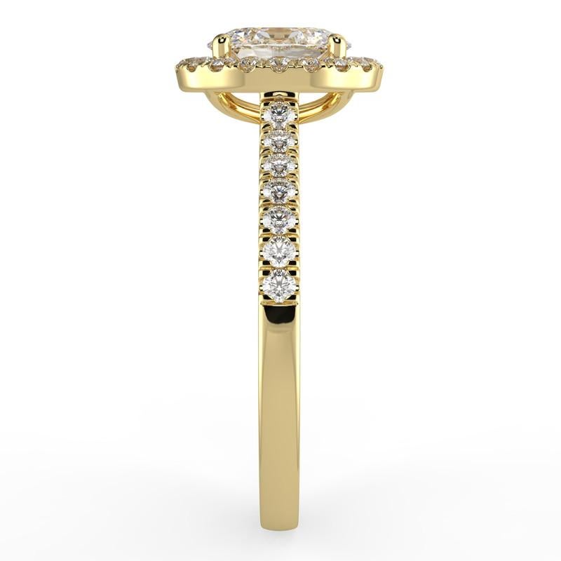 Marquise Cut 1CT Oval Cut GH-I1 Natural Diamond Halo Engagement Ring 14K Yellow Gold For Sale