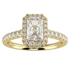 Bague de fiançailles halo de diamants naturels 1CT GH-I1 pour femmes en or jaune 14 carats, taille 6