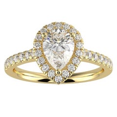 1CT Pear Cut GH-I1 Natural Diamond Halo Engagement Ring 14K Yellow Gold