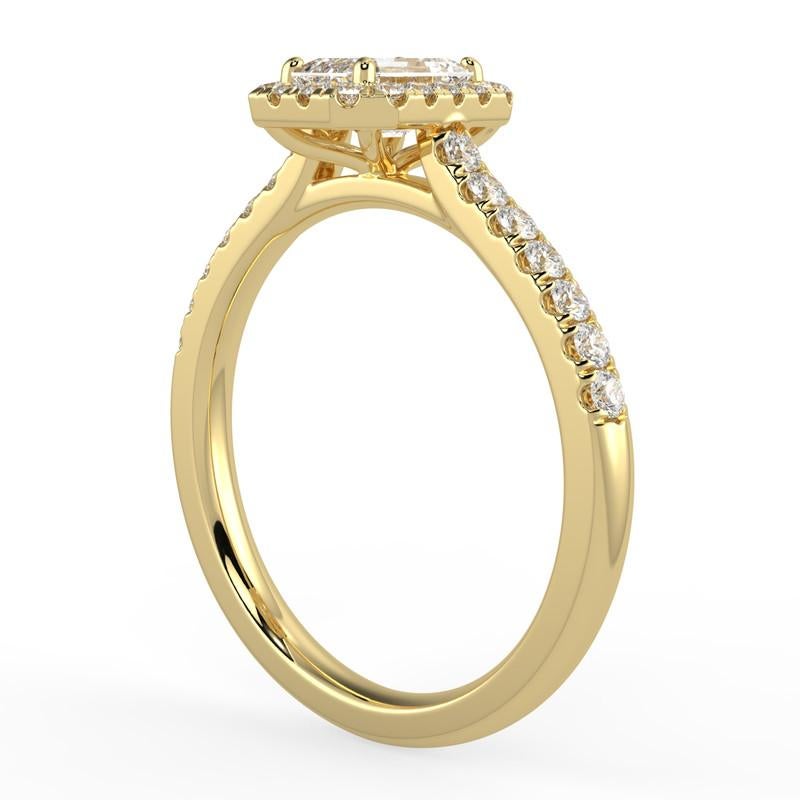 Artist 1CT GH-I1 Natural Diamond Halo Engagement Ring for Women 14K Yellow Gold For Sale