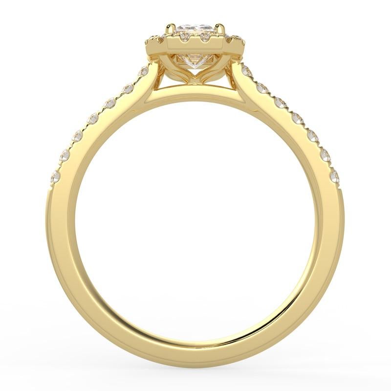 Emerald Cut 1CT GH-I1 Natural Diamond Halo Engagement Ring for Women 14K Yellow Gold For Sale