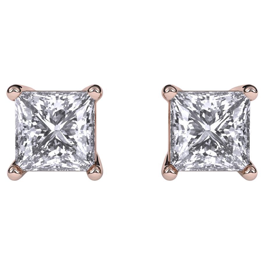 1CT GH-SI Clarity Natural Diamond Princess Cut Stud Earrings, 14k Gold.