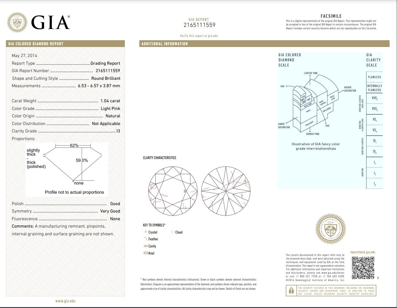 1ct GIA Light Pink Round Diamond Ring In New Condition In New York, NY