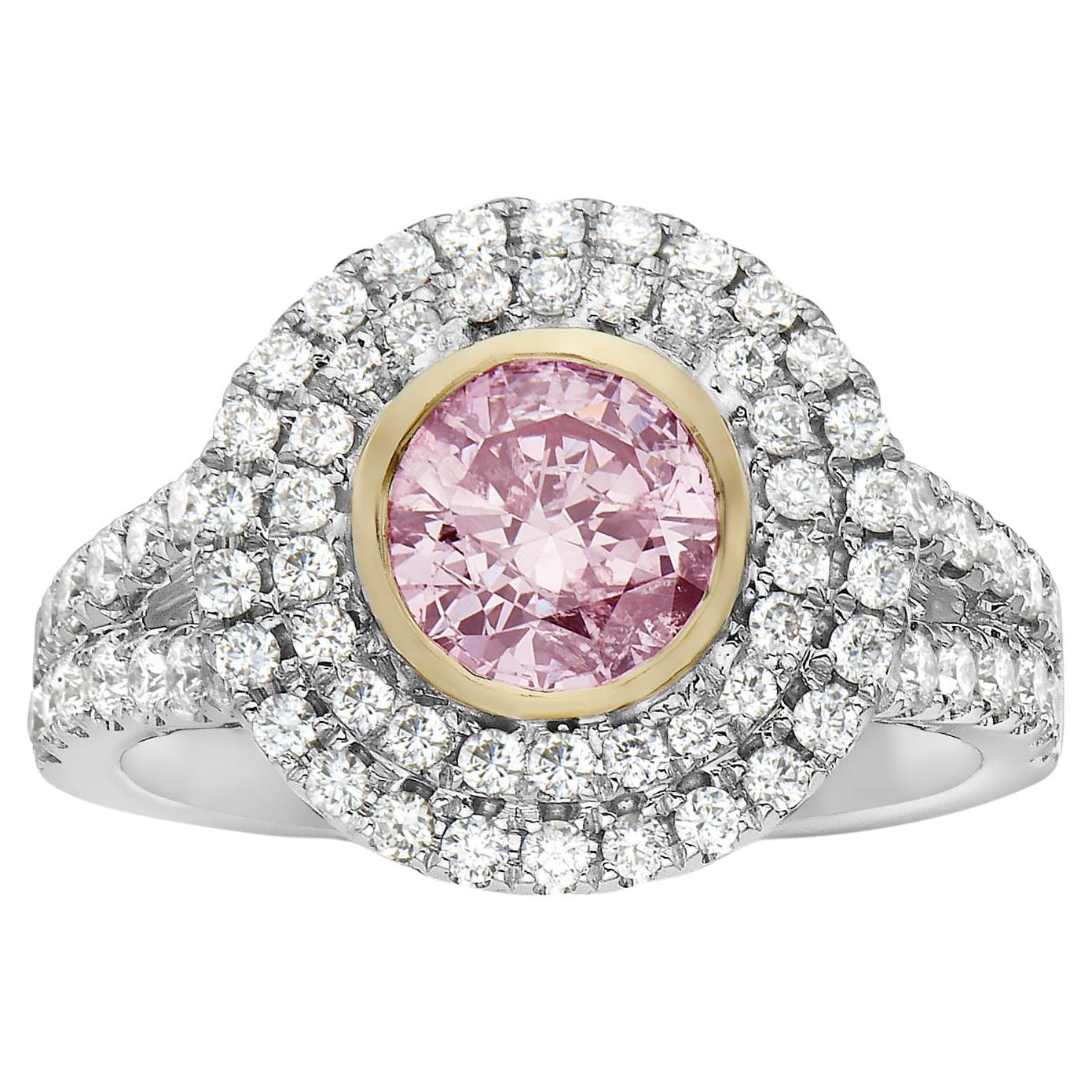 1ct GIA Light Pink Round Diamond Ring For Sale