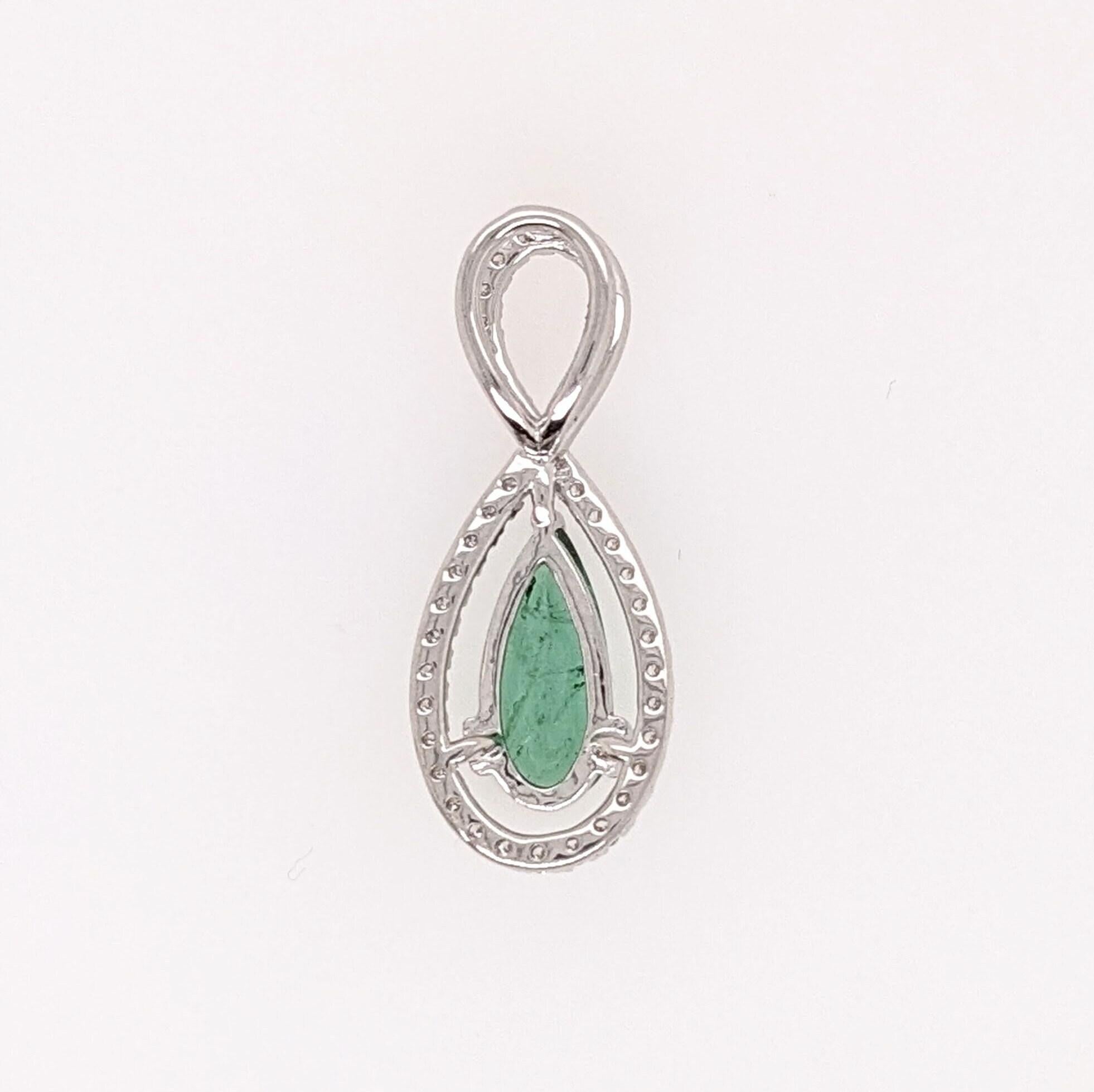 Pear Cut 1ct Green Tourmaline Pendant w Earth Mined Diamonds in Solid 14K Gold Pear 11x5 For Sale
