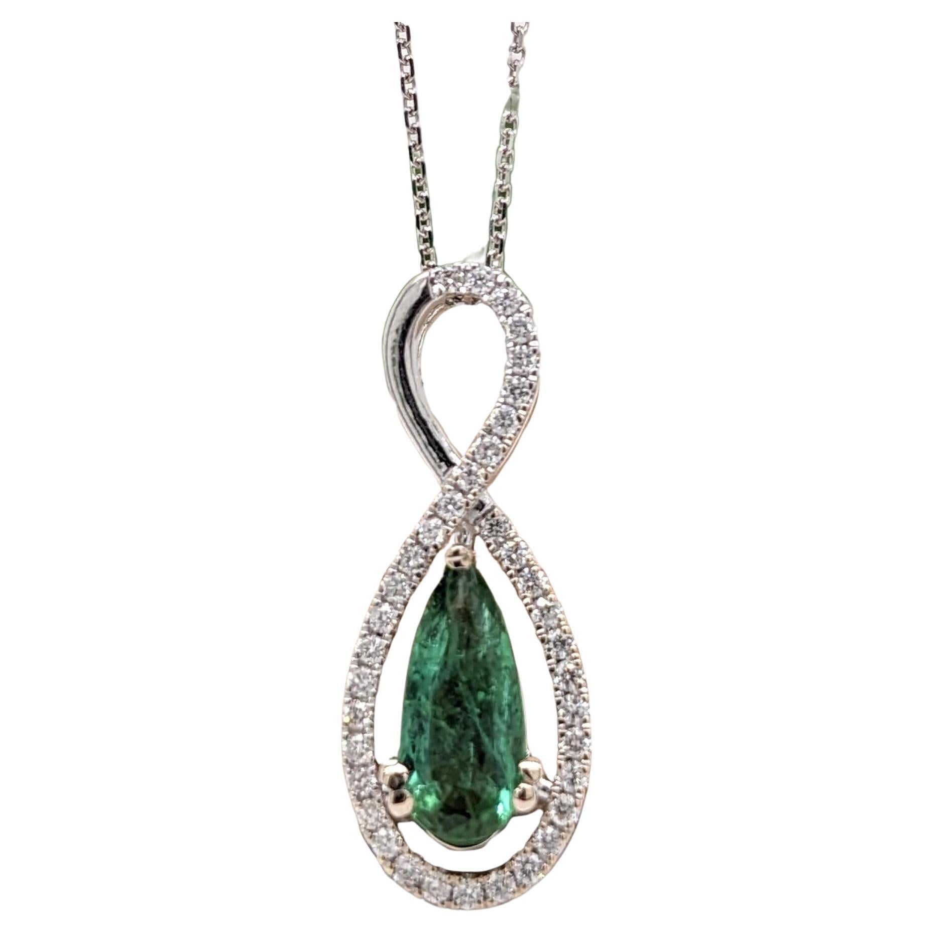 1ct Green Tourmaline Pendant w Earth Mined Diamonds in Solid 14K Gold Pear 11x5 For Sale