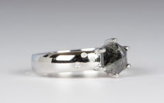 1ct Hexagon Salt and Pepper Diamond 14K White Gold Engagement Ring Wide Band