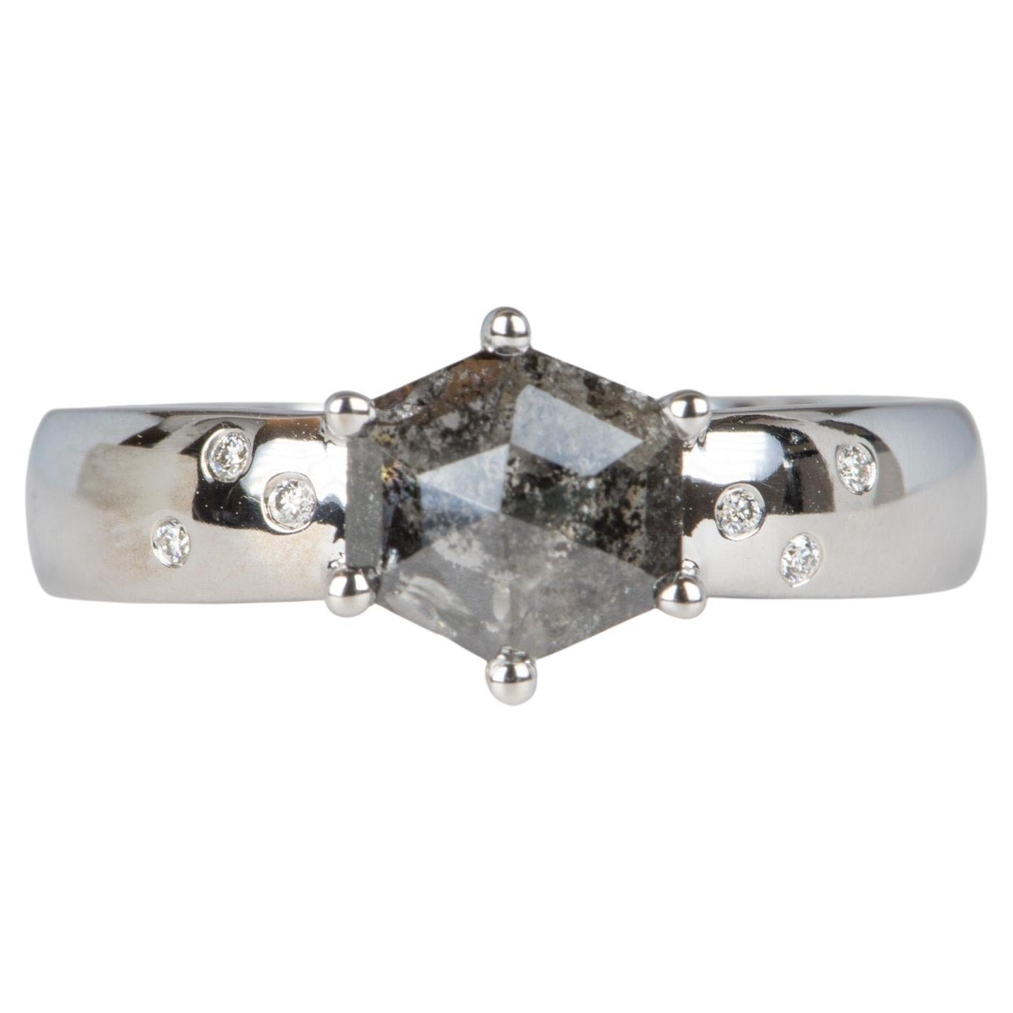White Gold Salt and Pepper Diamond Ring Band For Sale (Free Shipping