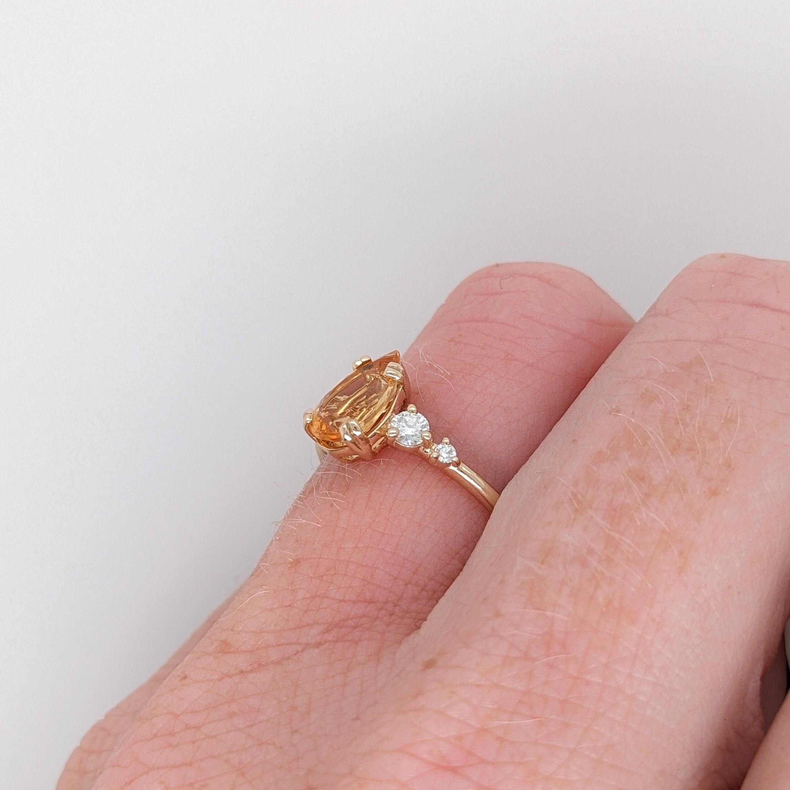 1 Karat kaiserlicher Topas Ring mit natürlichen Diamanten in massivem 14k Gelbgold Birnenring 9x5 mm im Zustand „Neu“ im Angebot in Columbus, OH