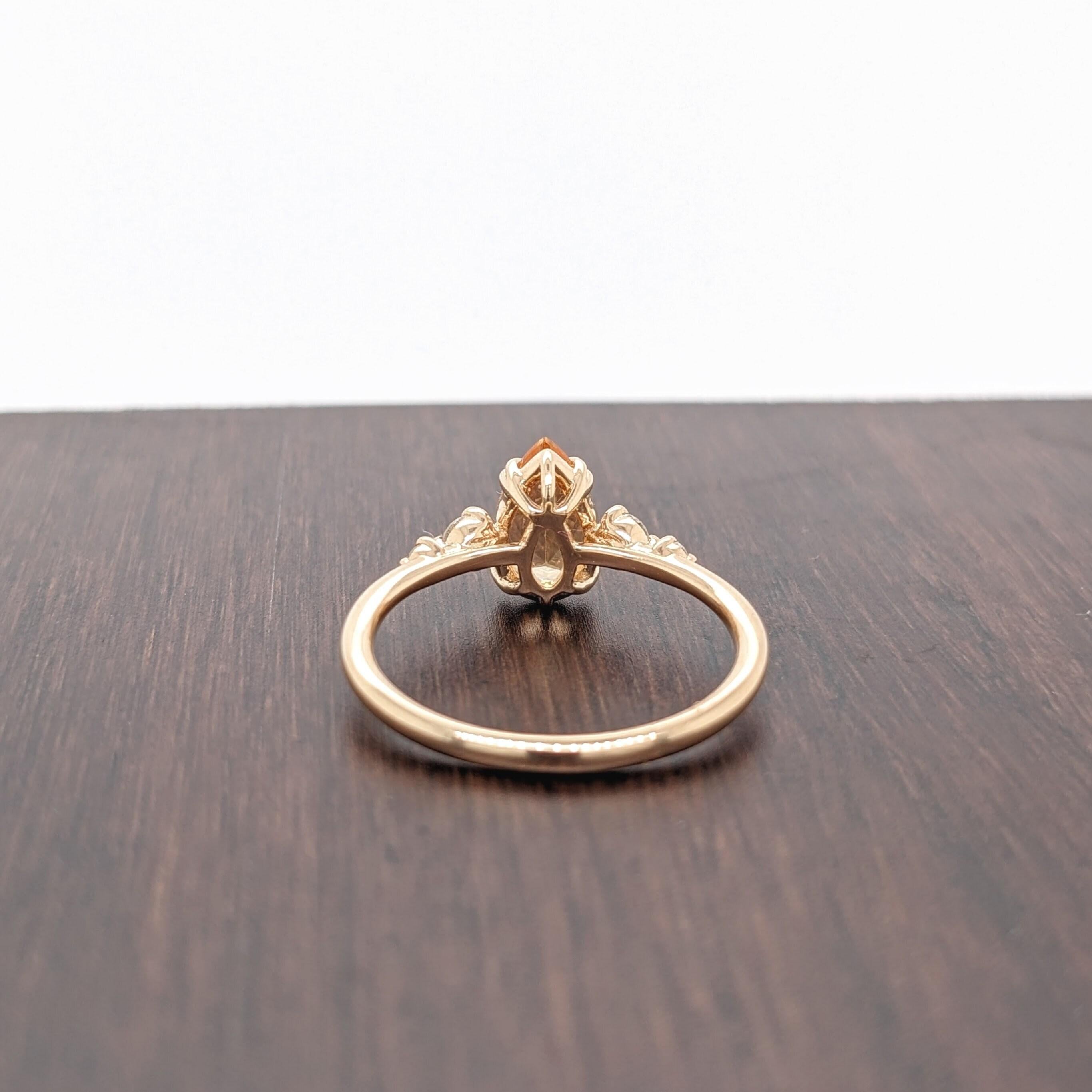 1 Karat kaiserlicher Topas Ring mit natürlichen Diamanten in massivem 14k Gelbgold Birnenring 9x5 mm im Angebot 2