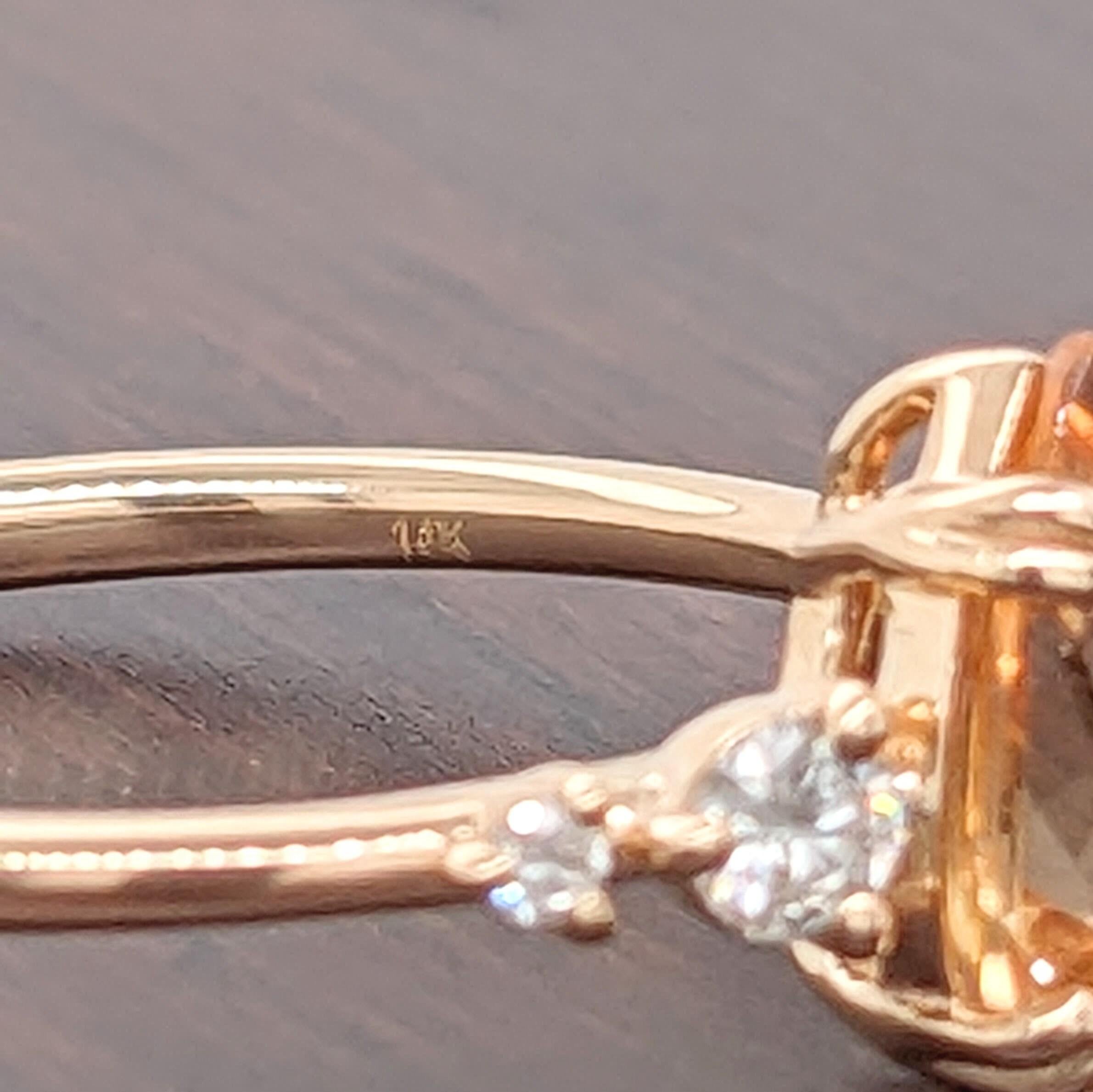 1 Karat kaiserlicher Topas Ring mit natürlichen Diamanten in massivem 14k Gelbgold Birnenring 9x5 mm im Angebot 3