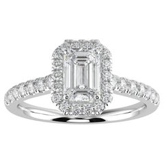 1CT Lab Diamond F-G Color VS Clarity Emerald Shape Halo Stunning Engagement Ring