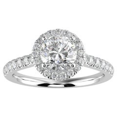 Used 1CT Lab Diamond F-G Color VS Clarity Round Shape Halo Stunning Engagement Ring