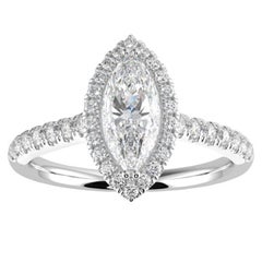 Anello di fidanzamento aureolato con diamante naturale 1CT con taglio a marquise GH-I1 in oro bianco 14K