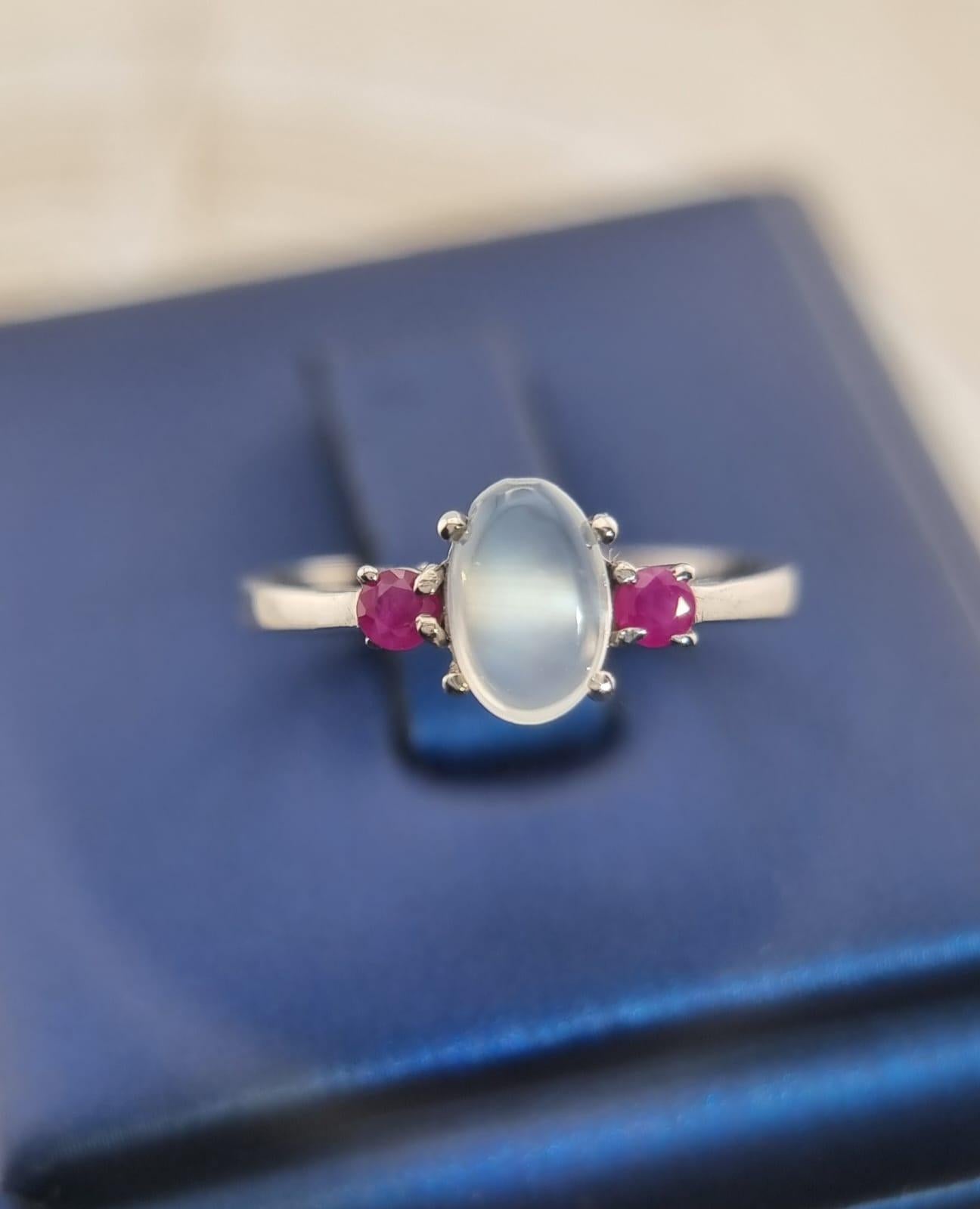 1ct Moonstone and Ruby Pinky Ring For Sale 4