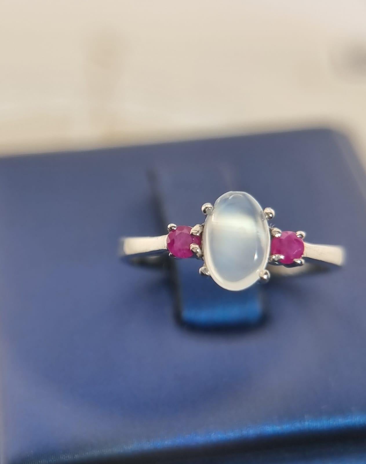 1ct Moonstone and Ruby Pinky Ring For Sale 3
