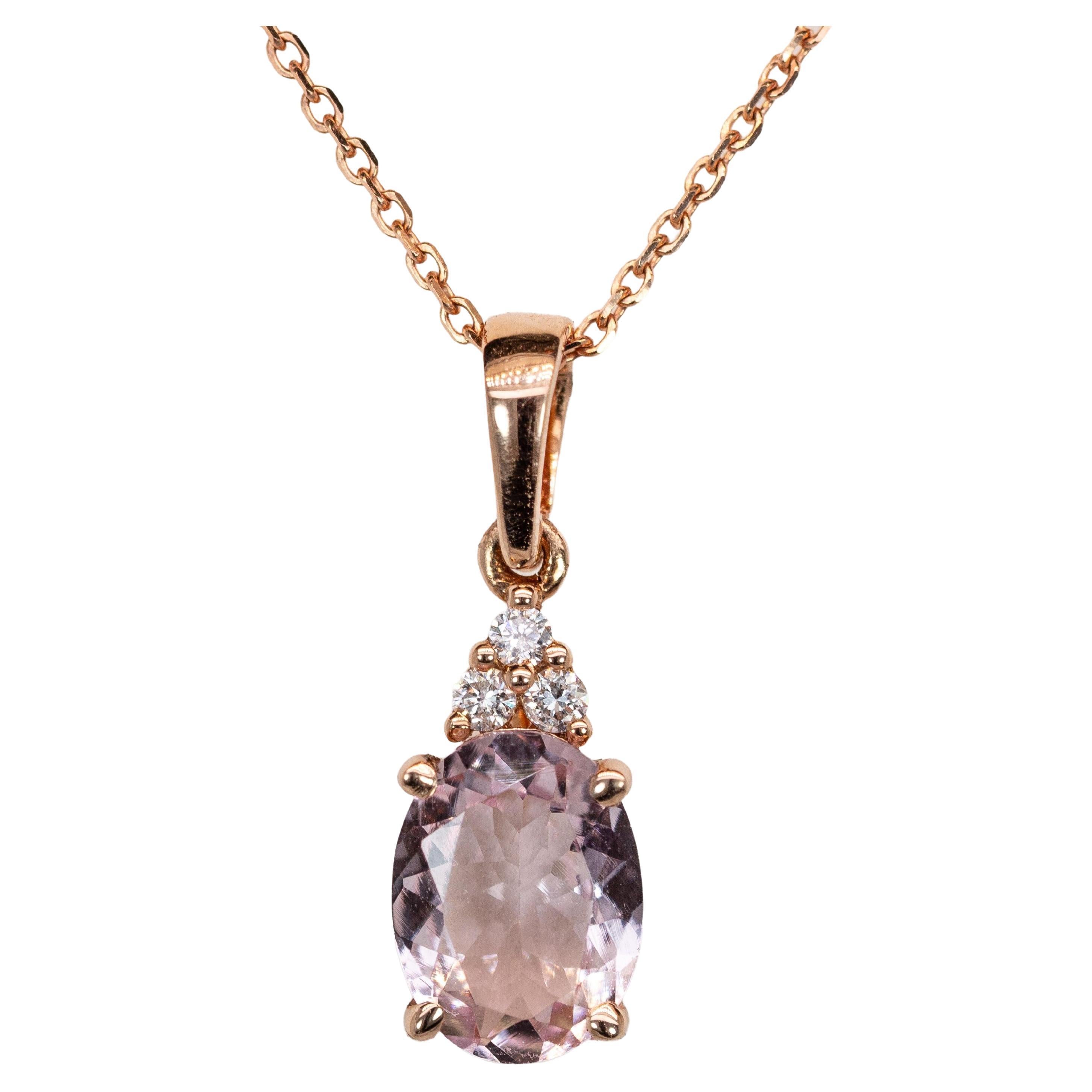1ct Morganite Pendant w Diamond Accents in Solid 14K Rose Gold  OV 8x6mm