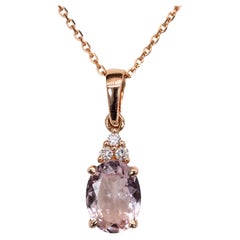 Ciondolo con Morganite da 1 ct e accenti di diamanti in oro rosa massiccio 14 carati  OV 8x6mm