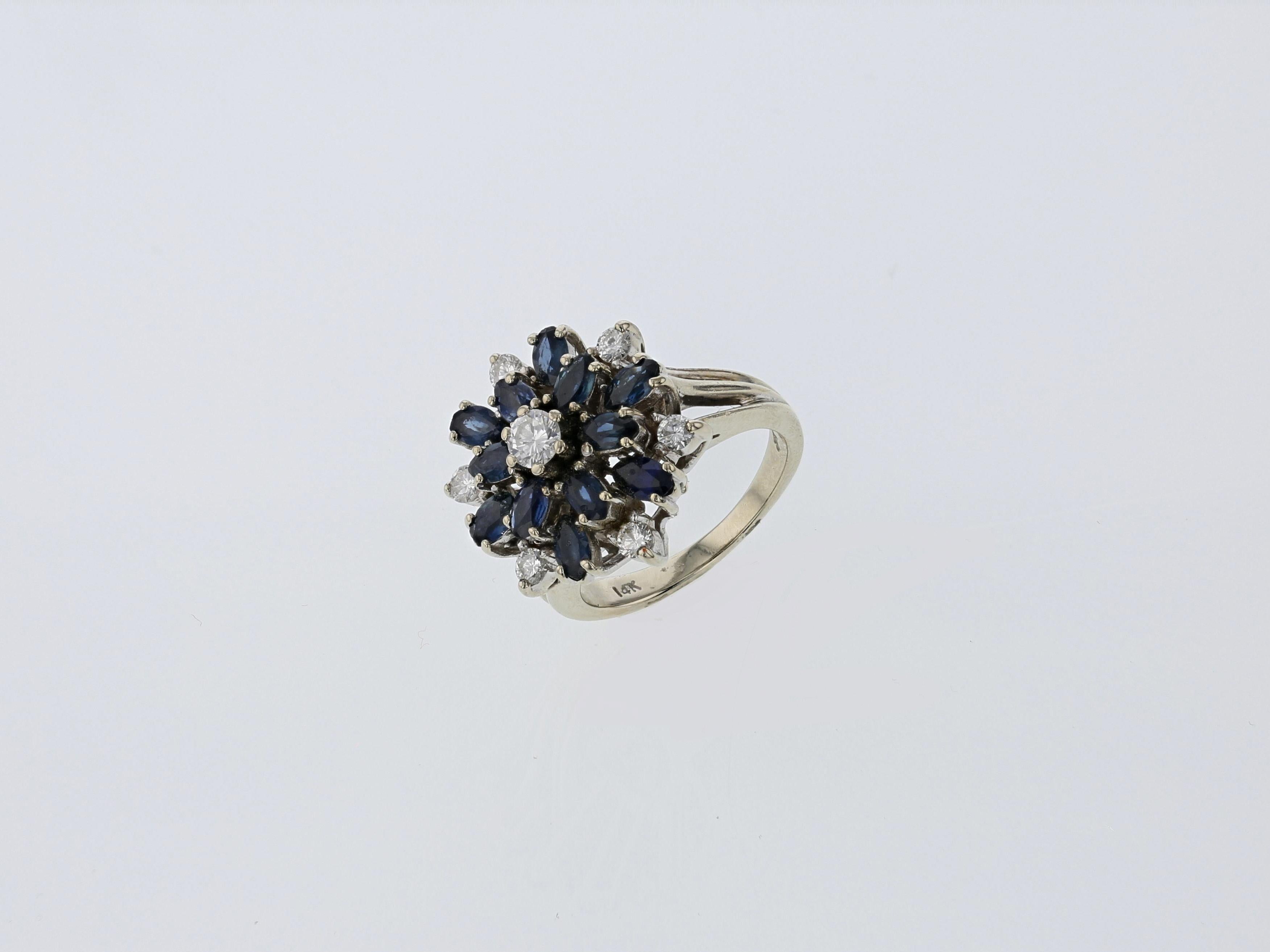 14K Weißgold Ring / 1ct natürlichen blauen Saphir / 0,25ct Diamanten #AV9431870
