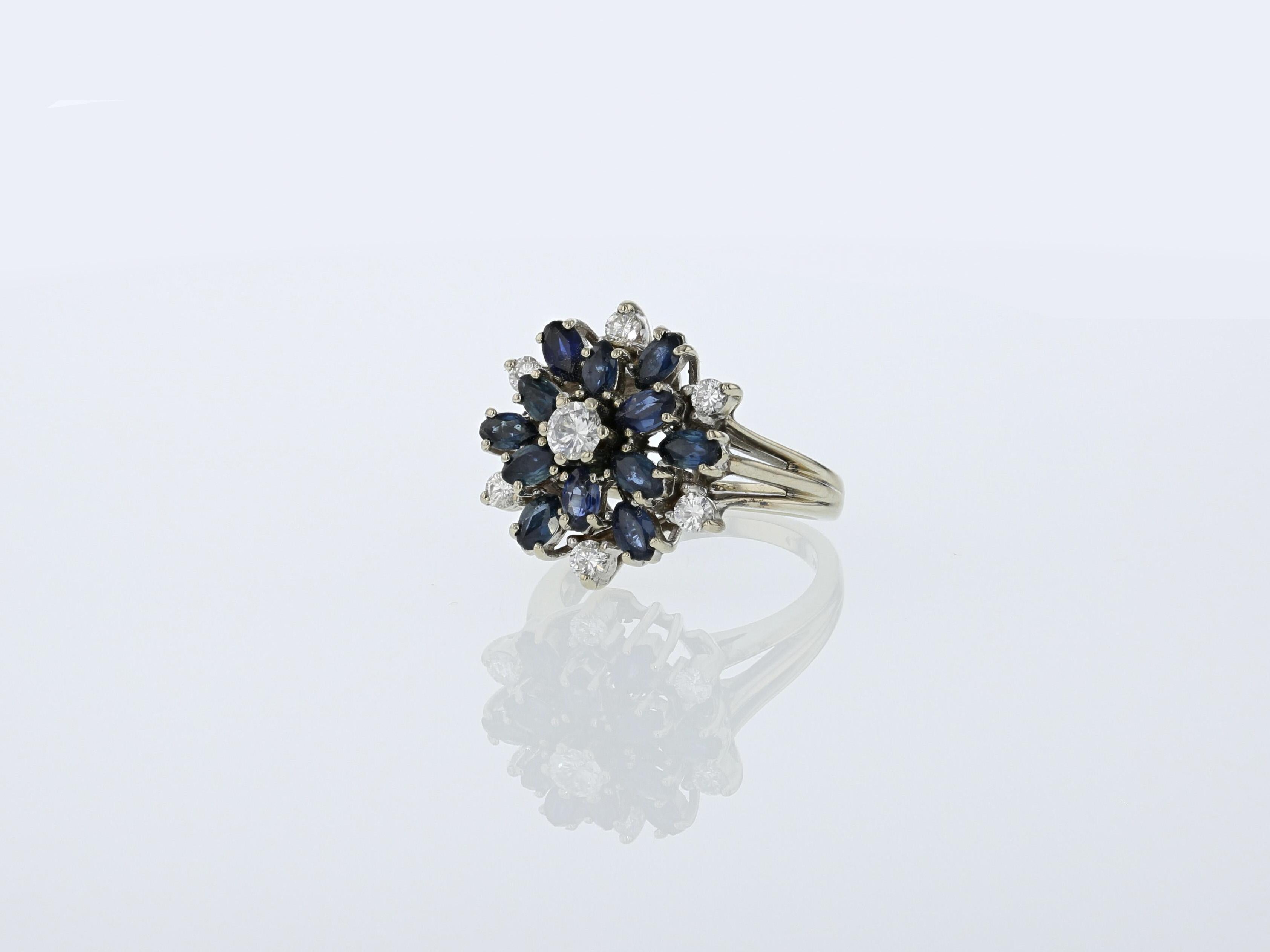 1 Karat natürlicher blauer Saphir 14K Weißgold Ring Damen im Angebot