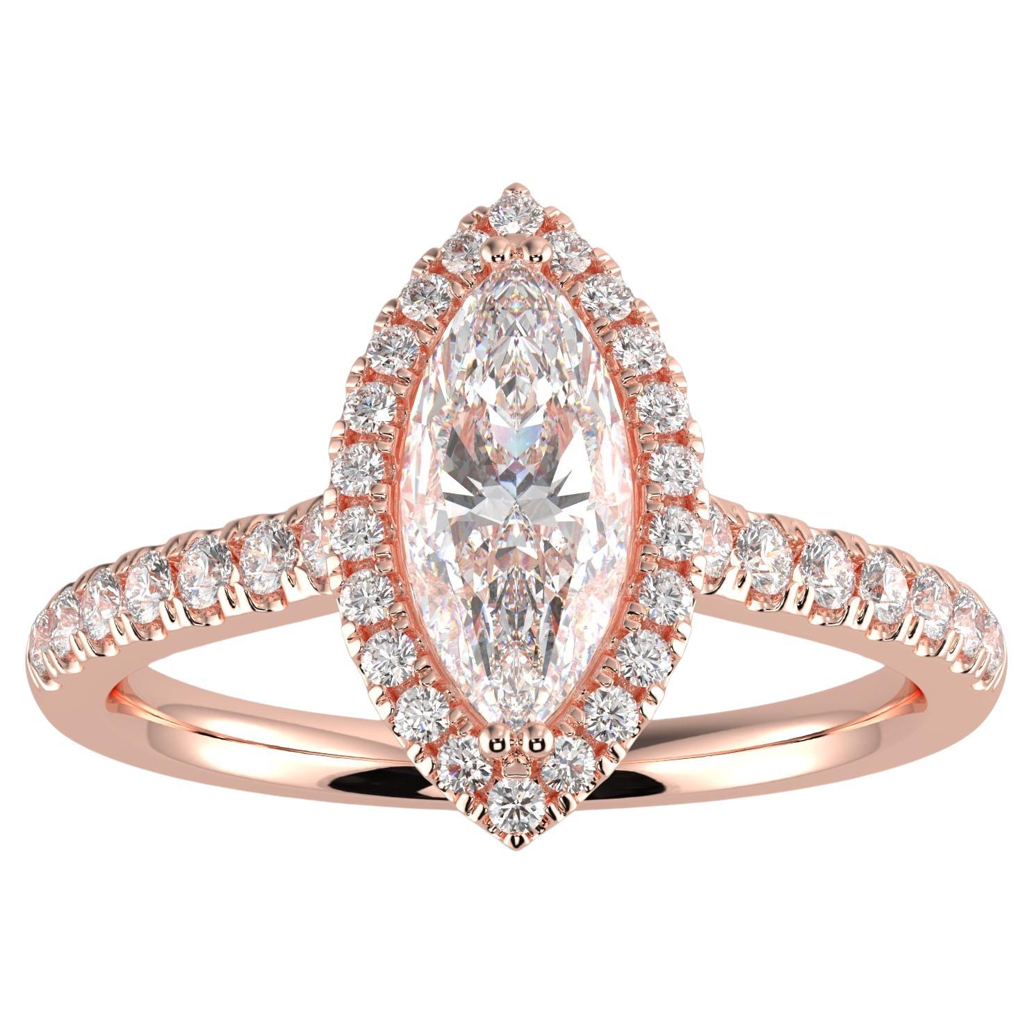 Bague halo en forme de marquise avec diamant naturel de 1 carat, couleur G-H, pureté I1, design parfait en vente