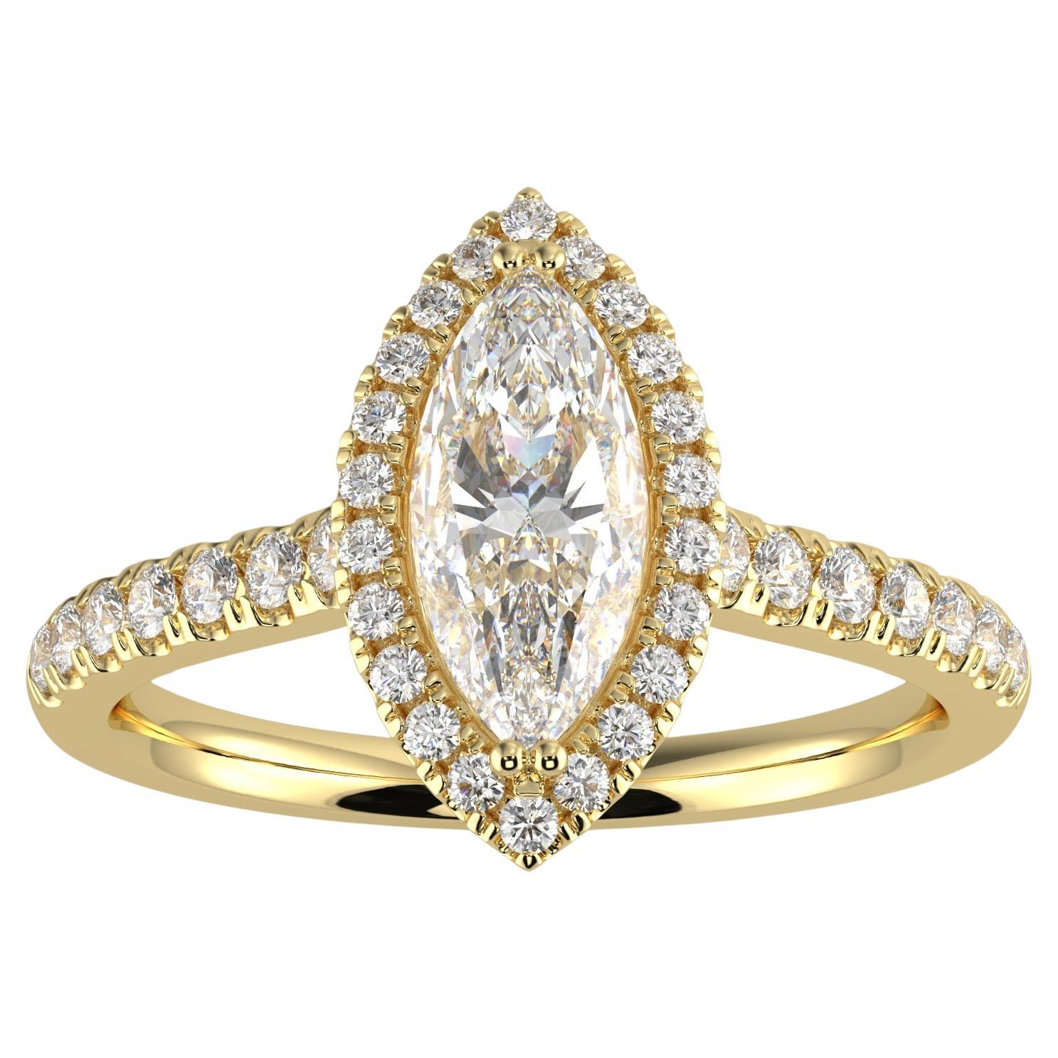 1ct Natural Diamond G-H Color I1 Clarity Perfect Design Marquise Shape Halo Ring For Sale